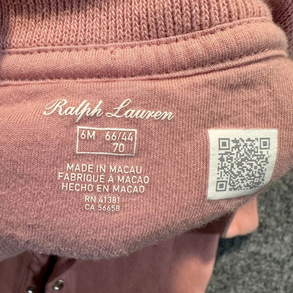 Ralph Lauren Knit Romper Baby Girls 6M Pink Shawl Collar Preppy Classic Coverall